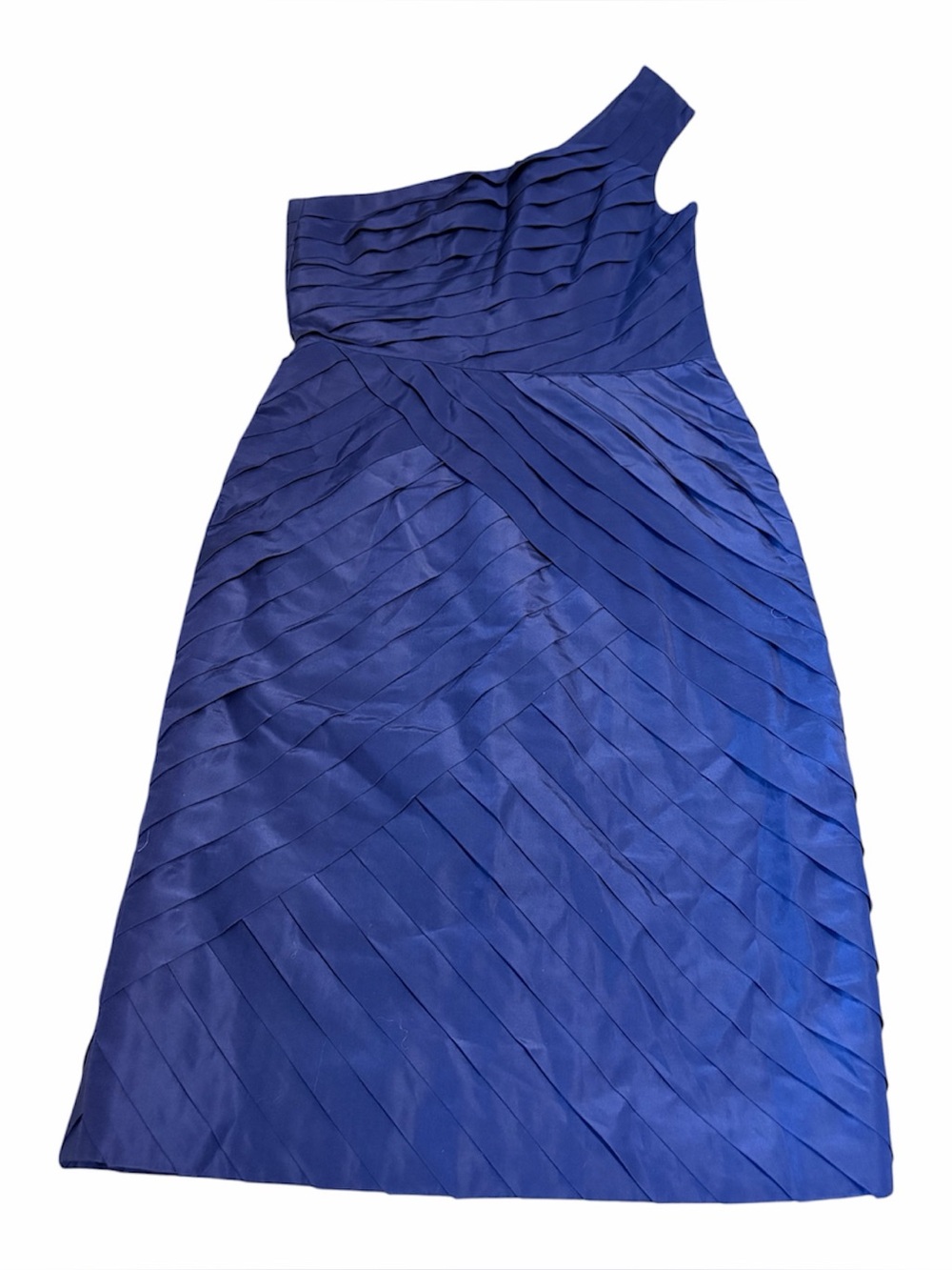 Lela Rose Blue One Shoulder Pleated Silk Cotton Midi Dress Sz 4 Cocktail Formal
